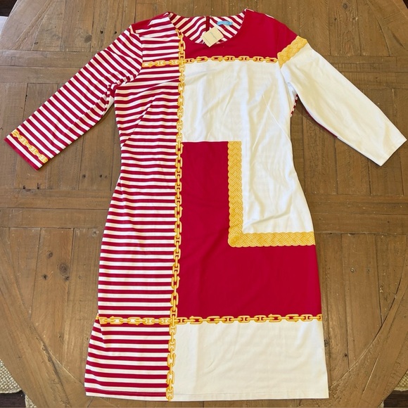 j.mclaughlin Sophia Sheath Dress XL Nautical Chain Preppy Red And White NWT - Picture 1 of 12
